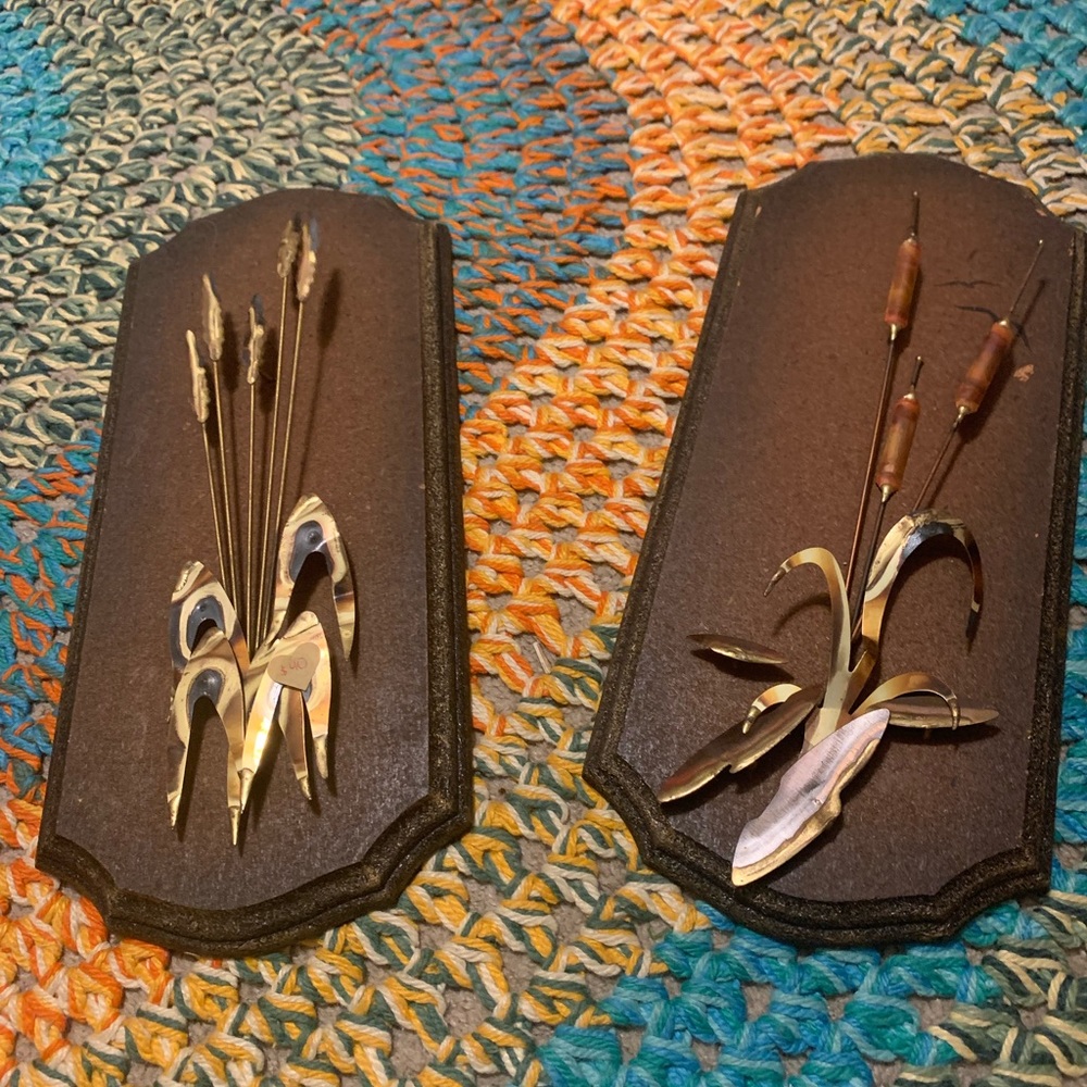 Mid century metal and wood wall art